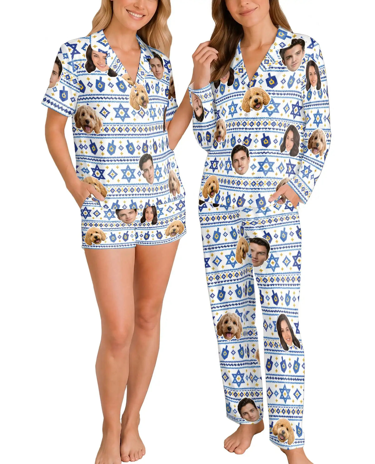Personalized Hanukkah Star of David Pajamas for Women – Custom Face & Pet Photo Print