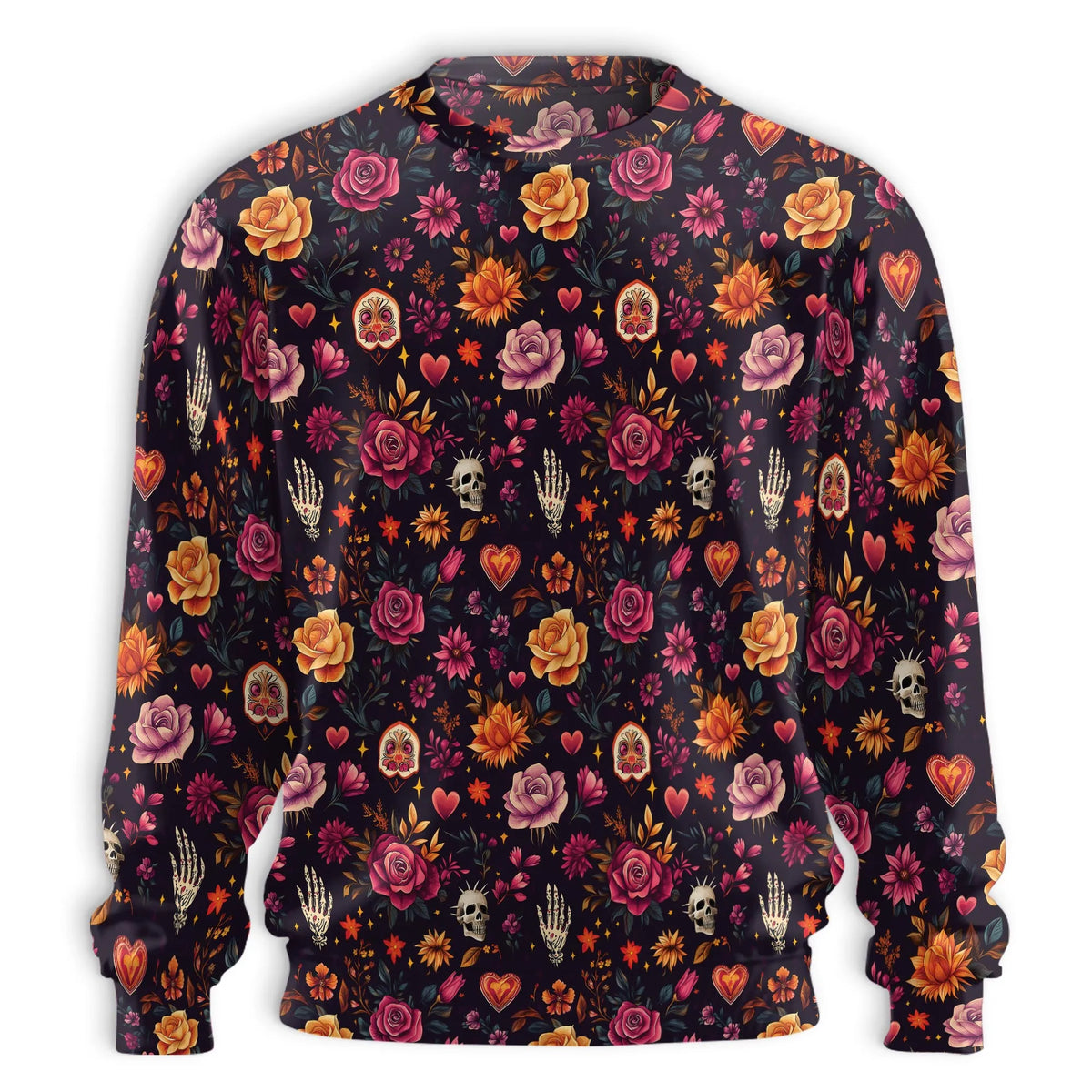 Skull and Hand Bones Floral Pattern Sweatshirt – Colorful Graphic 3D All Over Print Design