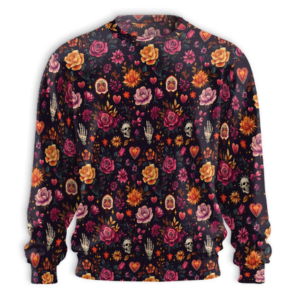 Skull and Hand Bones Floral Pattern Sweatshirt – Colorful Graphic 3D All Over Print Design