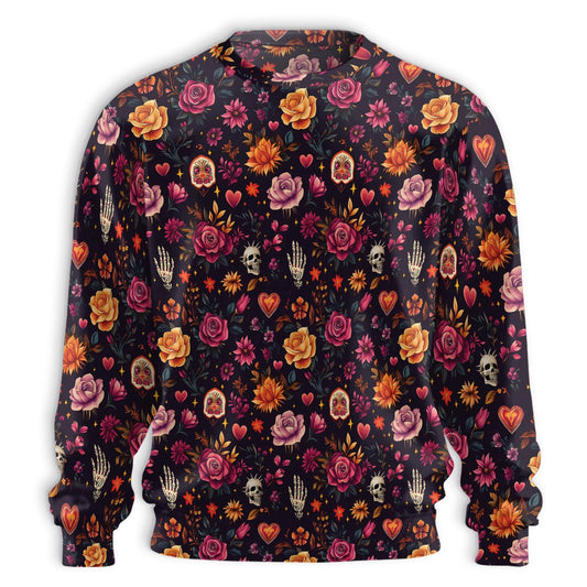 Skull and Hand Bones Floral Pattern Sweatshirt – Colorful Graphic 3D All Over Print Design