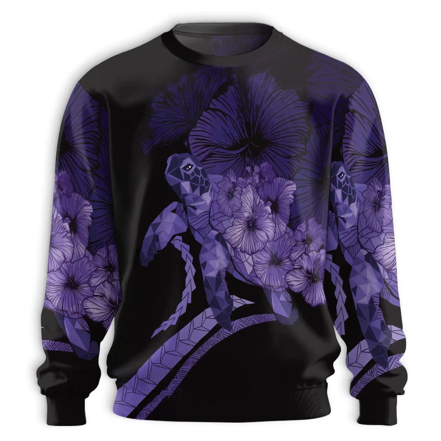 Polynesian Sea Turtle Flower Purple Sweatshirt – Tropical 3D All Over Print Design