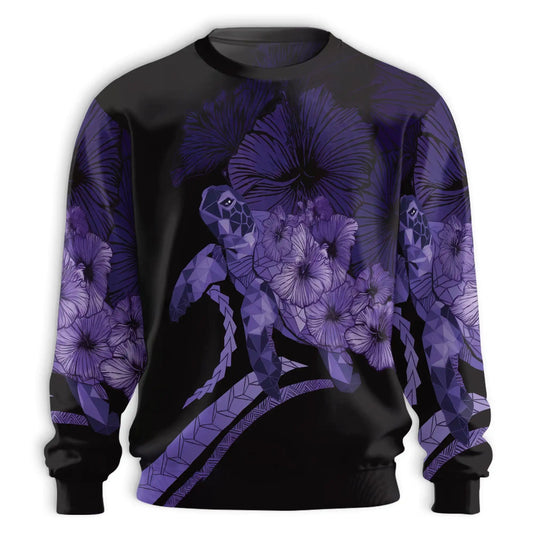 Polynesian Sea Turtle Flower Purple Sweatshirt – Tropical 3D All Over Print Design
