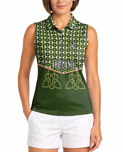 Ireland St. Patrick's Day Sleeveless Polo Shirt for Women | Azhawaiian