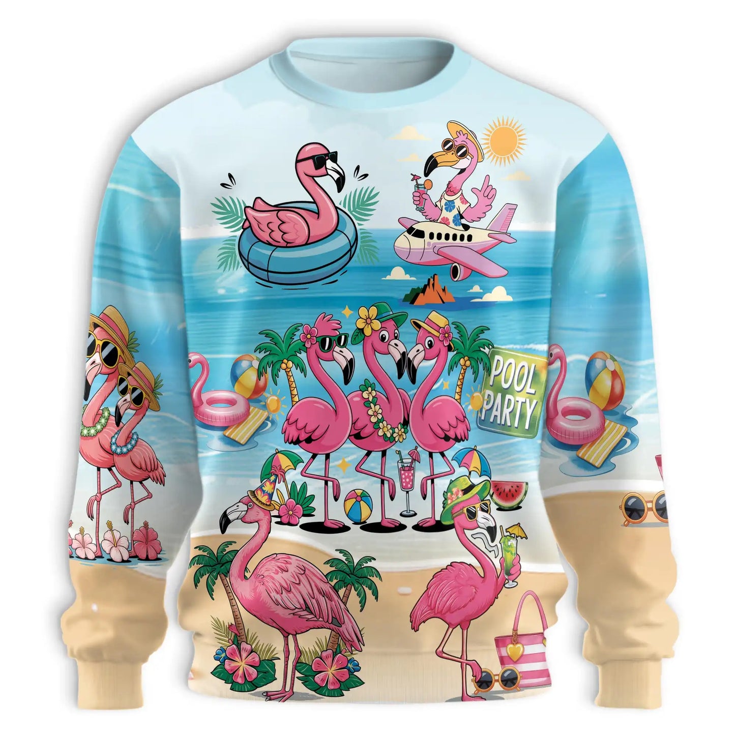 Flamingo Cocktails Beach Sweatshirt – Tropical 3D All Over Print Design