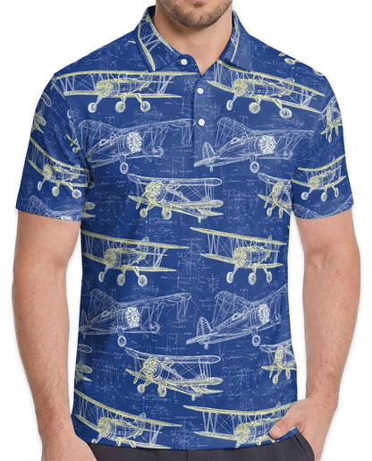 Vintage Aircraft Polo Shirt for Men, Classic Aviation Style | Azhawaiian