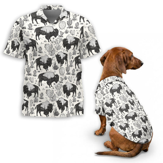Bison Theme Matching Dog Owner Hawaiian Shirts, Funny Pet Aloha Shirt for Beach Vacation - Azhawaiian