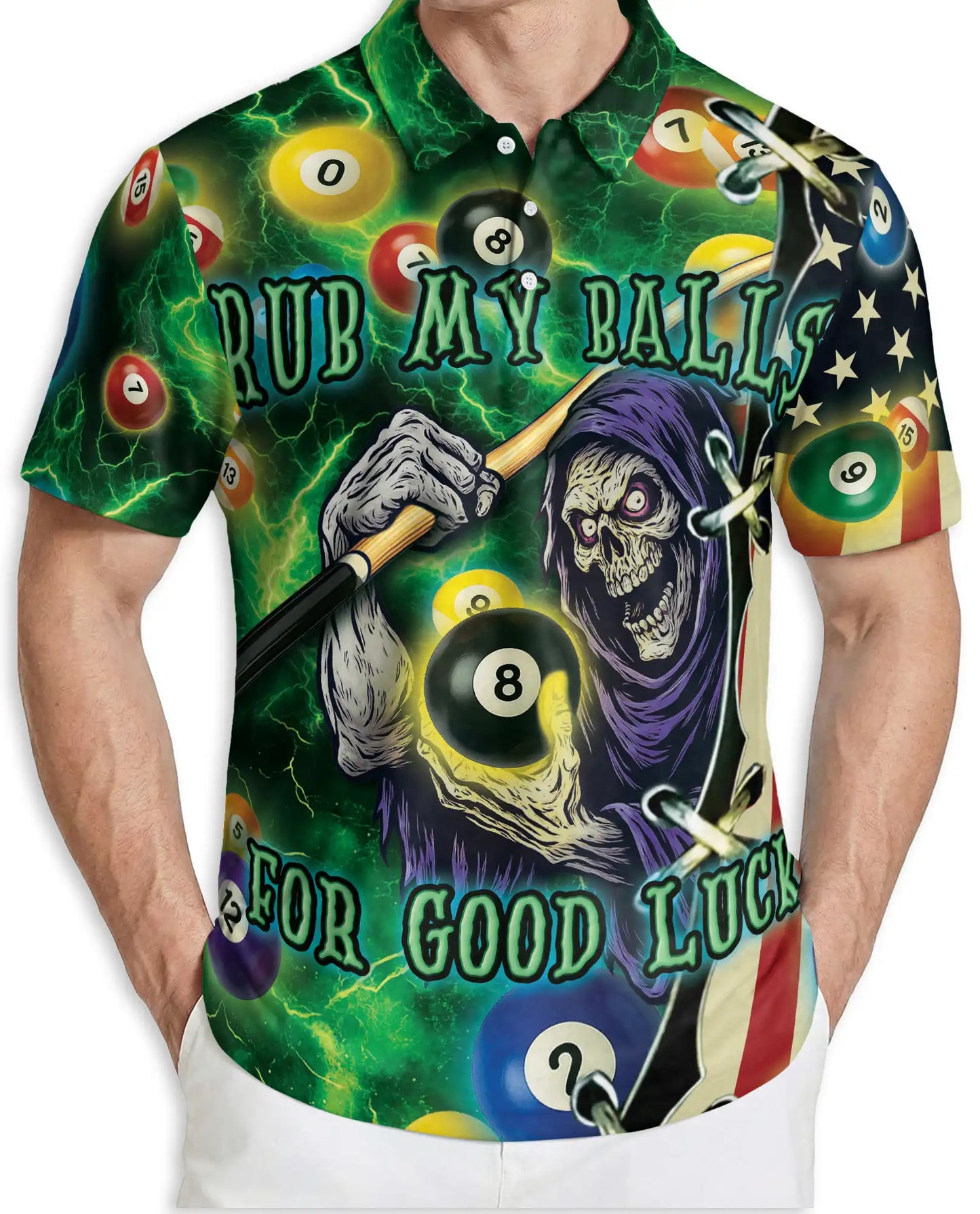 Rub My Balls Halloween Pool 3D Polo Shirt, Funny Billiard Game | Azhawaiian