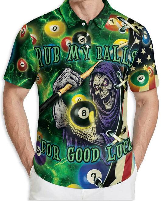 Rub My Balls Halloween Pool 3D Polo Shirt, Funny Billiard Game | Azhawaiian