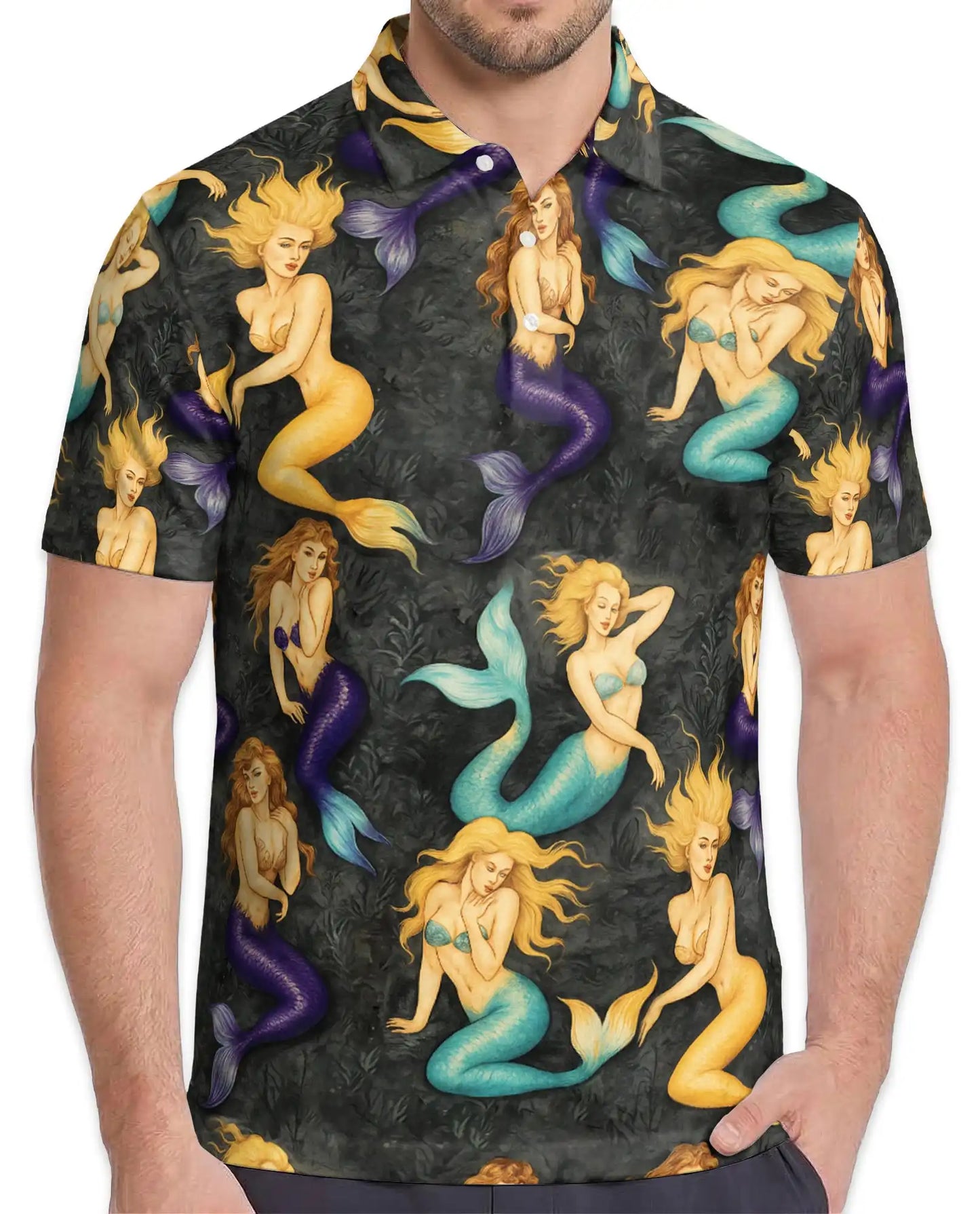 Mermaid Polo Shirt, Ocean Fantasy Print | Azhawaiian