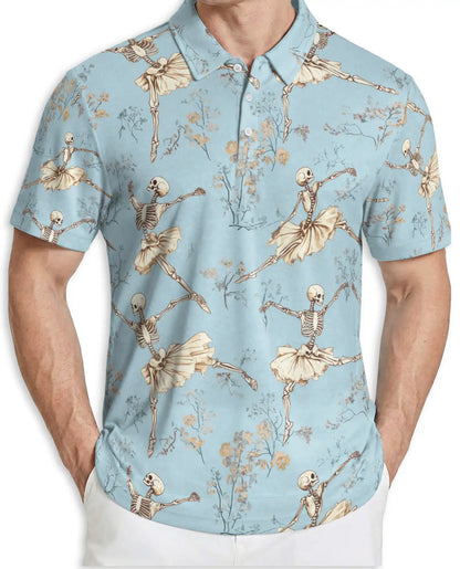 Skeleton Ballet 3D Polo Shirt for Men, Gothic Dancer Vintage Style | Azhawaiian