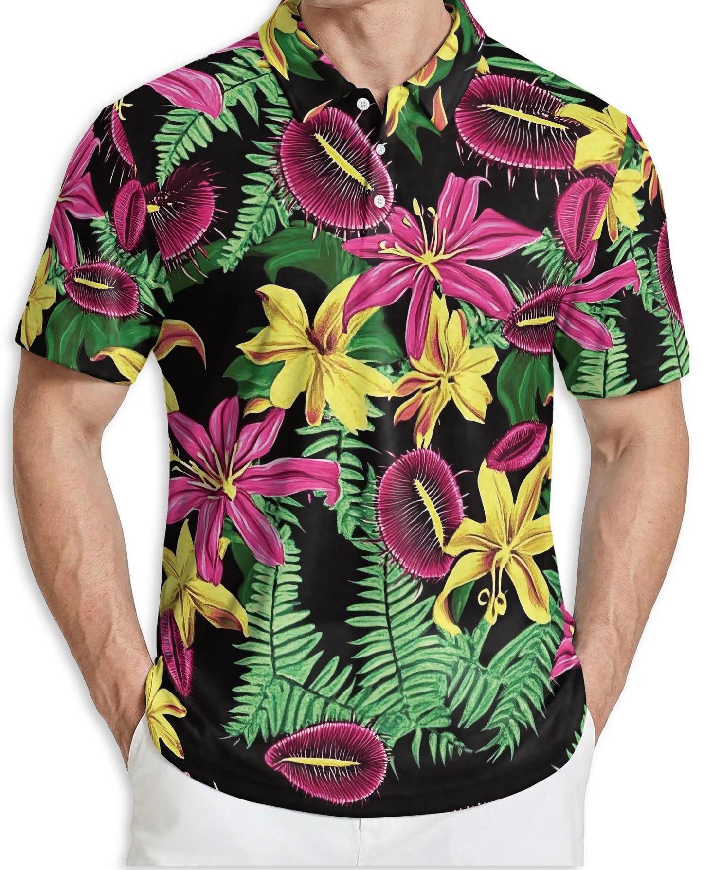 Tropical Floral 3D Polo Shirt for Men, Exotic Jungle Flower Style | Azhawaiian