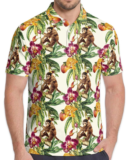 Tropical Monkey Polo Shirt for Men, Jungle Animal Summer Style | Azhawaiian