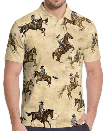 Cowboy Horse Polo Shirt, Western Ranch Style | Azhawaiian