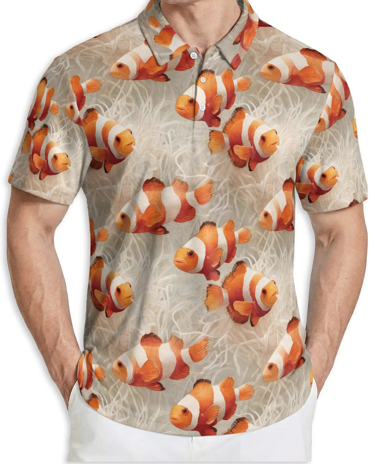 Clownfish Ocean Reef Polo Shirt Tropical Marine Life Coastal Pattern | Azhawaiian