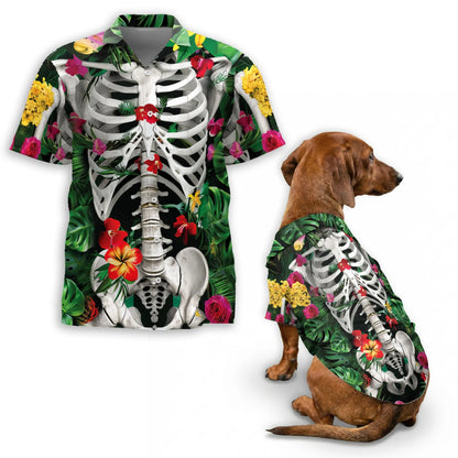 Skeleton Spooky Floral Tropical Beach Matching Dog Owner Hawaiian Shirts, Funny Pet Aloha Shirt for Beach Vacation - Azhawaiian