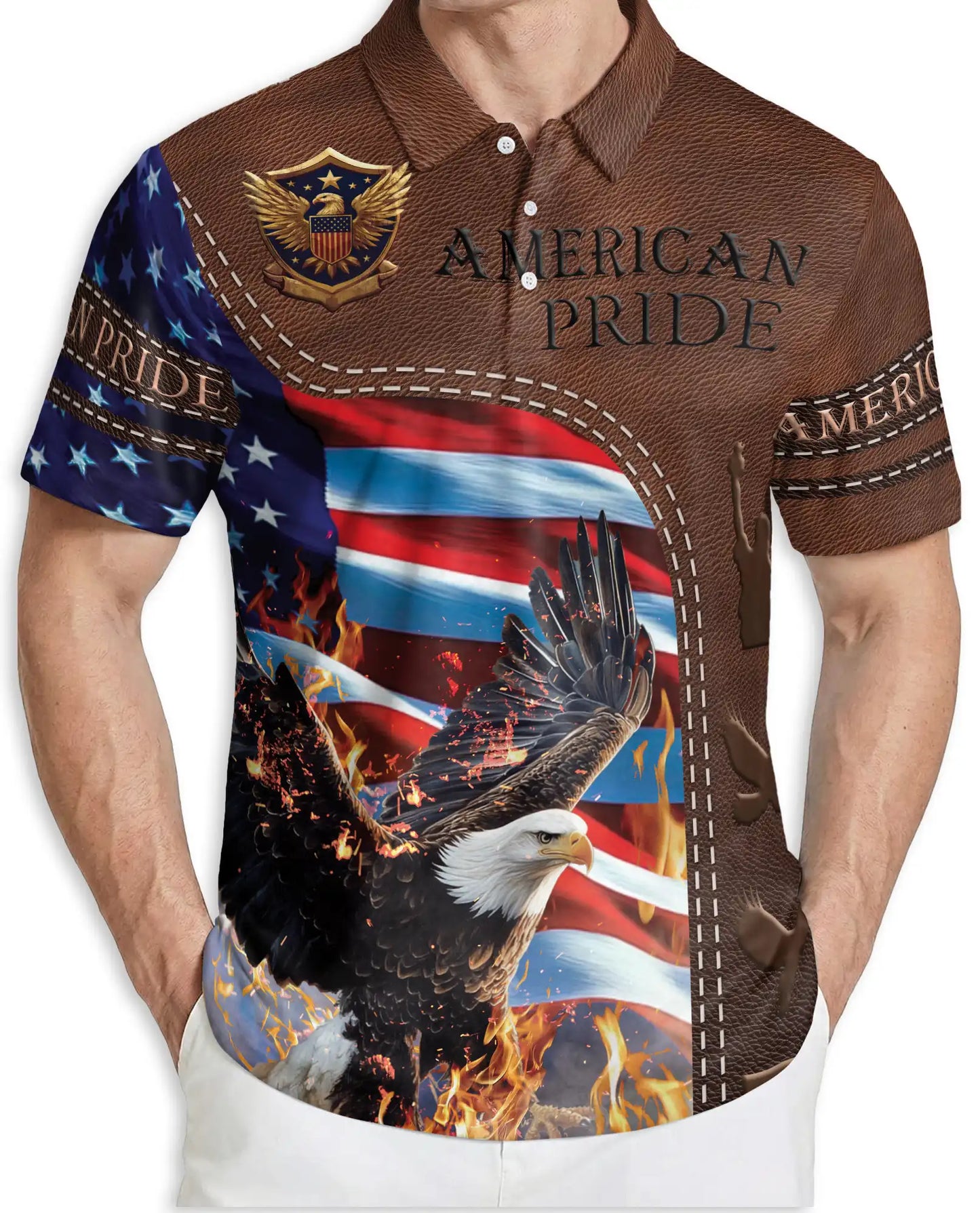 American Eagle Flag 3D Polo Shirt for Men, Patriotic USA Pride Style | Azhawaiian