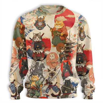Japanese Samurai Cat Sweatshirt – Colorful Graphic 3D All Over Print Design
