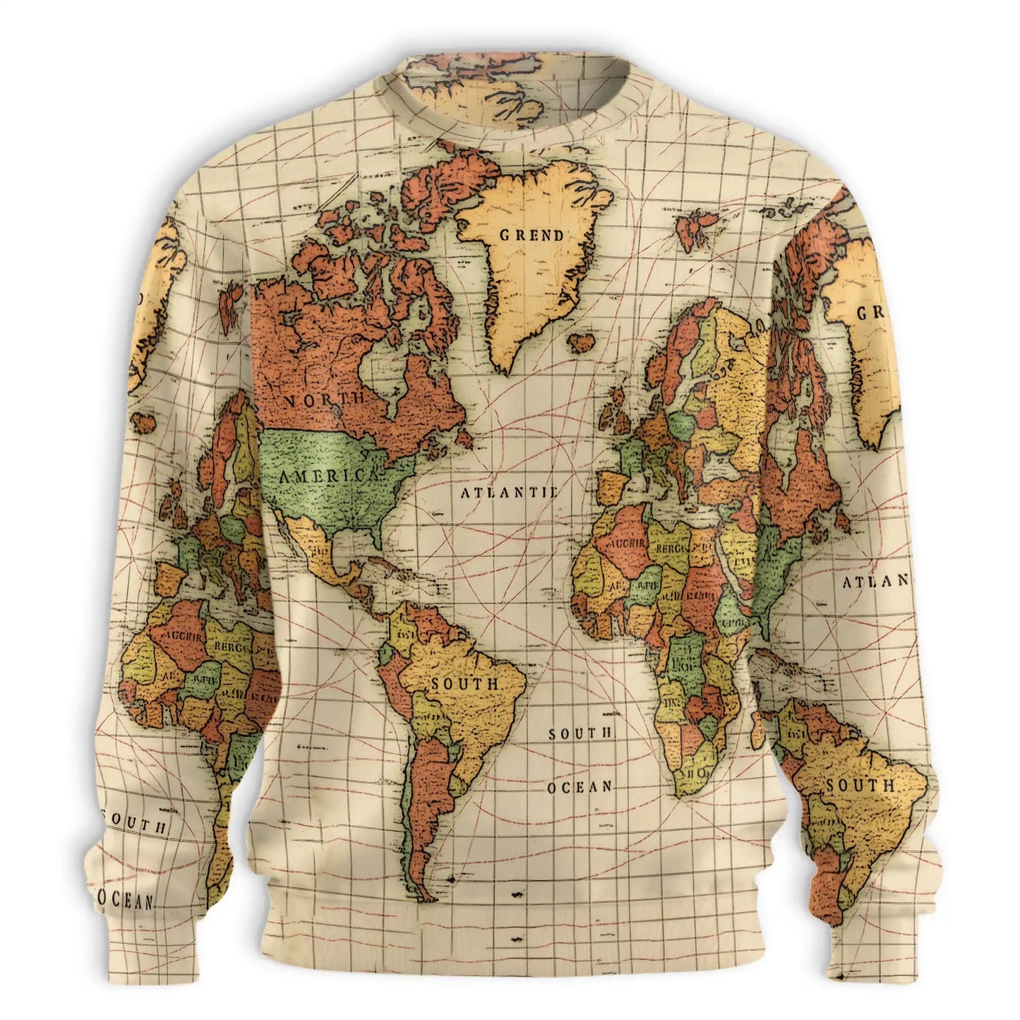 Vintage Earth Cartography Sweatshirt – Vintage 3D All Over Print Design