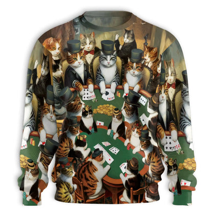 Cats Gambling Card Game Sweatshirt – Colorful Graphic 3D All Over Print Design