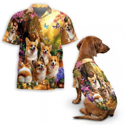 Cute Corgi Hawaiian Matching Dog Owner Hawaiian Shirts, Funny Pet Aloha Shirt for Beach Vacation - Azhawaiian