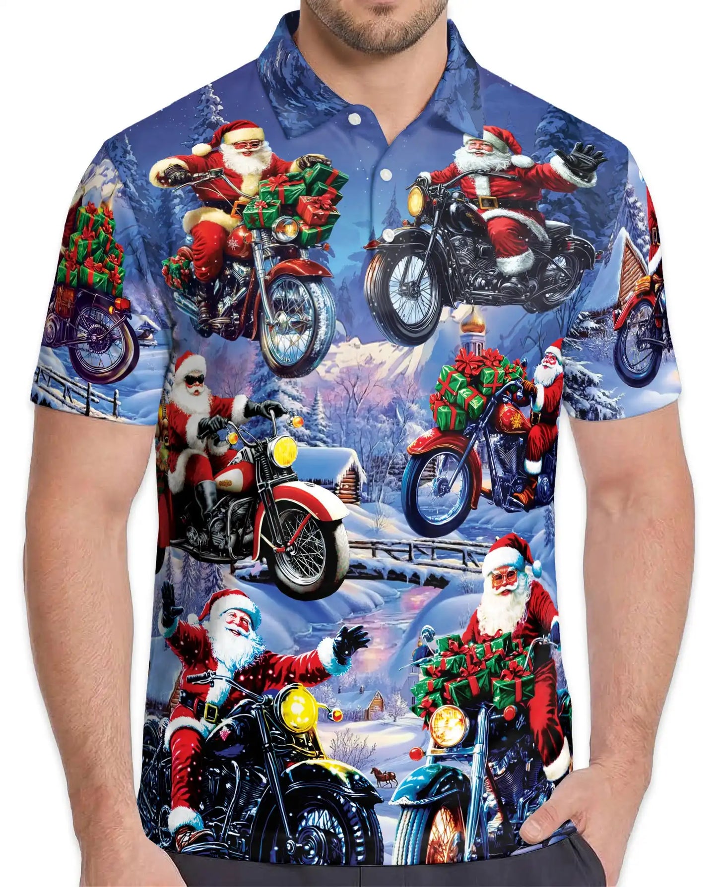 Driving with Santa Claus Polo Shirt for Men, Christmas Holiday Fun | Azhawaiian
