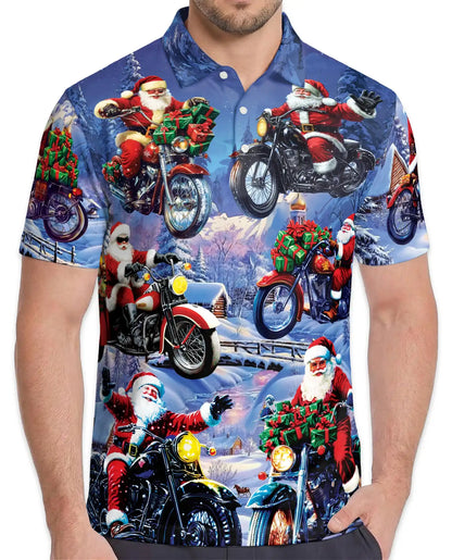 Driving with Santa Claus Polo Shirt for Men, Christmas Holiday Fun | Azhawaiian