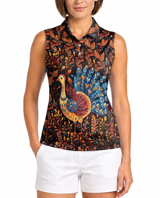 Chicken Thanksgiving Sleeveless Polo Shirt for Women | Azhawaiian