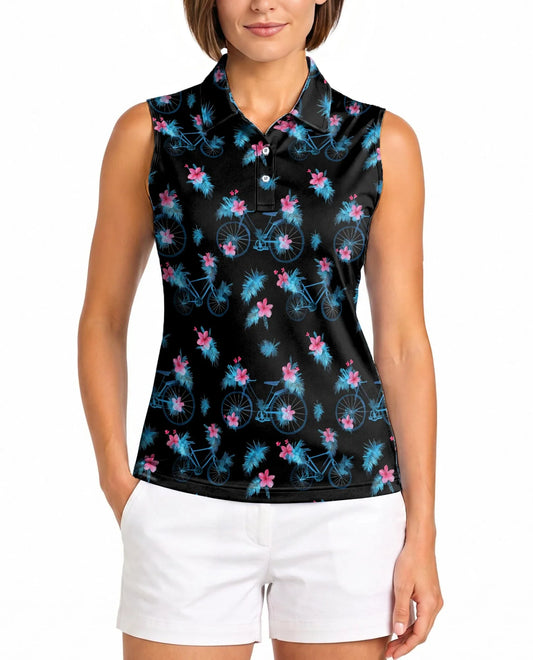 Bicycle Pattern Sleeveless Polo Shirt for Women | Azhawaiian