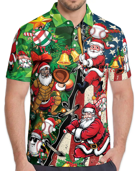 Christmas Baseball Polo Shirt - Santa Sports Fan Style