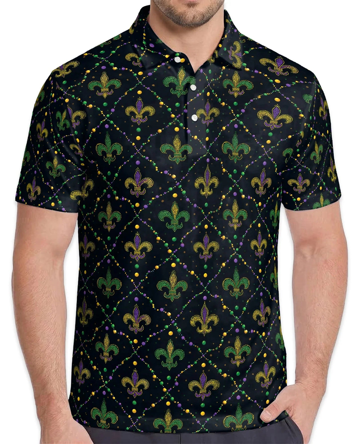 Mardi Gras Pattern Polo Shirt for Men, Carnival Festival Style | Azhawaiian