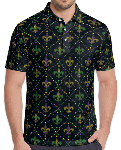 Mardi Gras Pattern Polo Shirt for Men, Carnival Festival Style | Azhawaiian