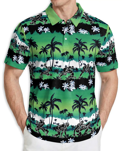 Green Hawaiian Football Polo Shirt, Tropical Style | Azhawaiian