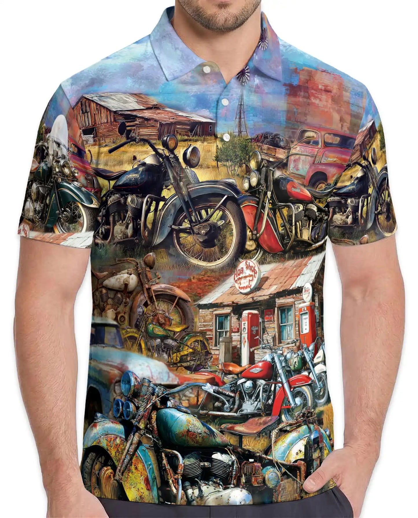 Vintage Motorcycle Garage Polo Shirt for Men - Classic Bike Rider Retro | Azhawaiian
