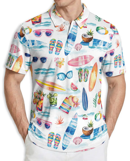 Beach Summer Polo Shirt, Surf & Tropical Print | Azhawaiian