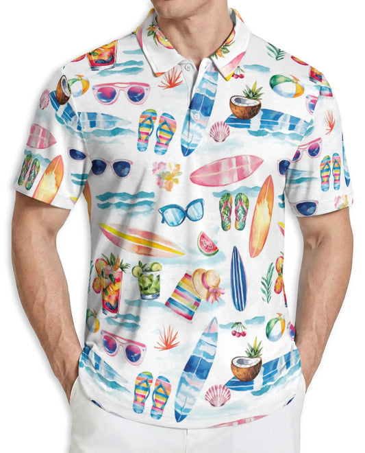 Beach Summer Polo Shirt, Surf & Tropical Print | Azhawaiian
