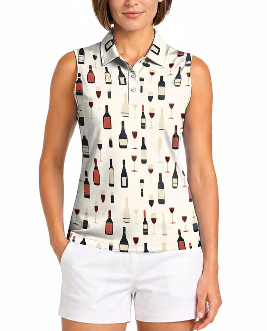 Red Wine Themed Sleeveless Polo Shirt for Women | Azhawaiian