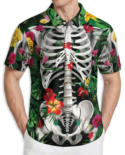 Skeleton Floral Hawaiian Polo Shirt for Men | Azhawaiian