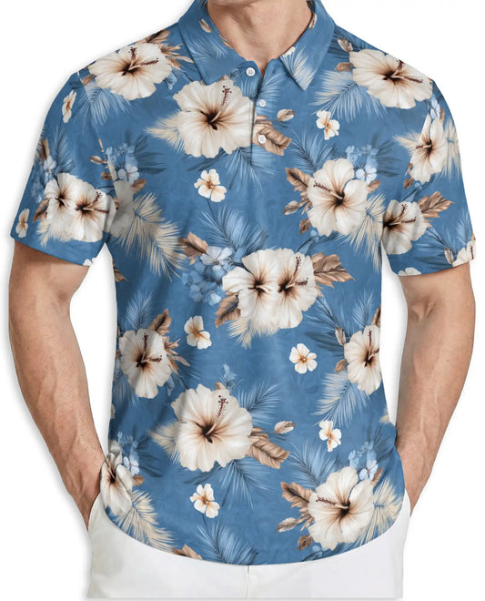 Blue Hibiscus Floral Polo Shirt | Azhawaiian