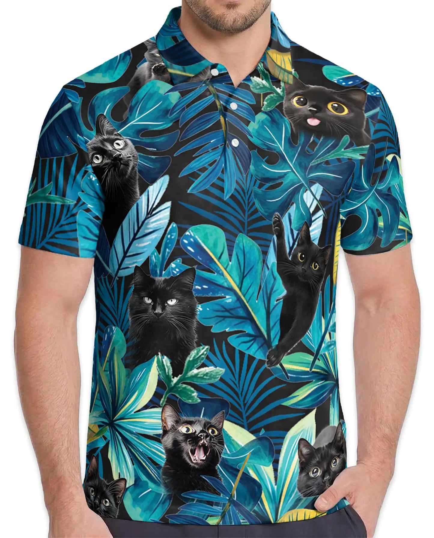 Black Cat Tropical Polo Shirt | Azhawaiian