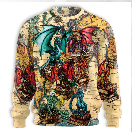 Book Dragon Sweatshirt – Colorful Graphic 3D All Over Print Design