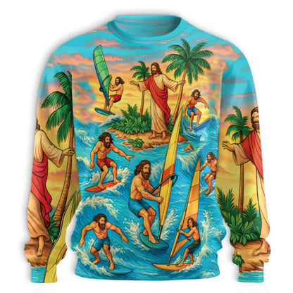 Jesus Surfing Tropical Sweatshirt – Tropical 3D All Over Print Design