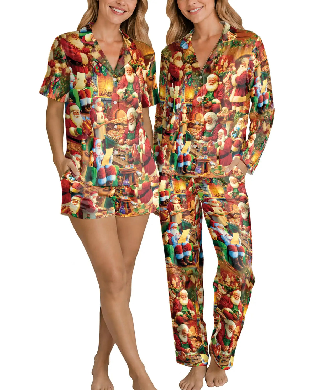 Christmas Santa Pajama Set for Women, Santa Claus Holiday Sleepwear with Cozy Winter Design