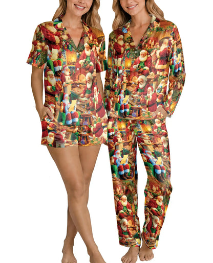 Christmas Santa Pajama Set for Women, Santa Claus Holiday Sleepwear with Cozy Winter Design