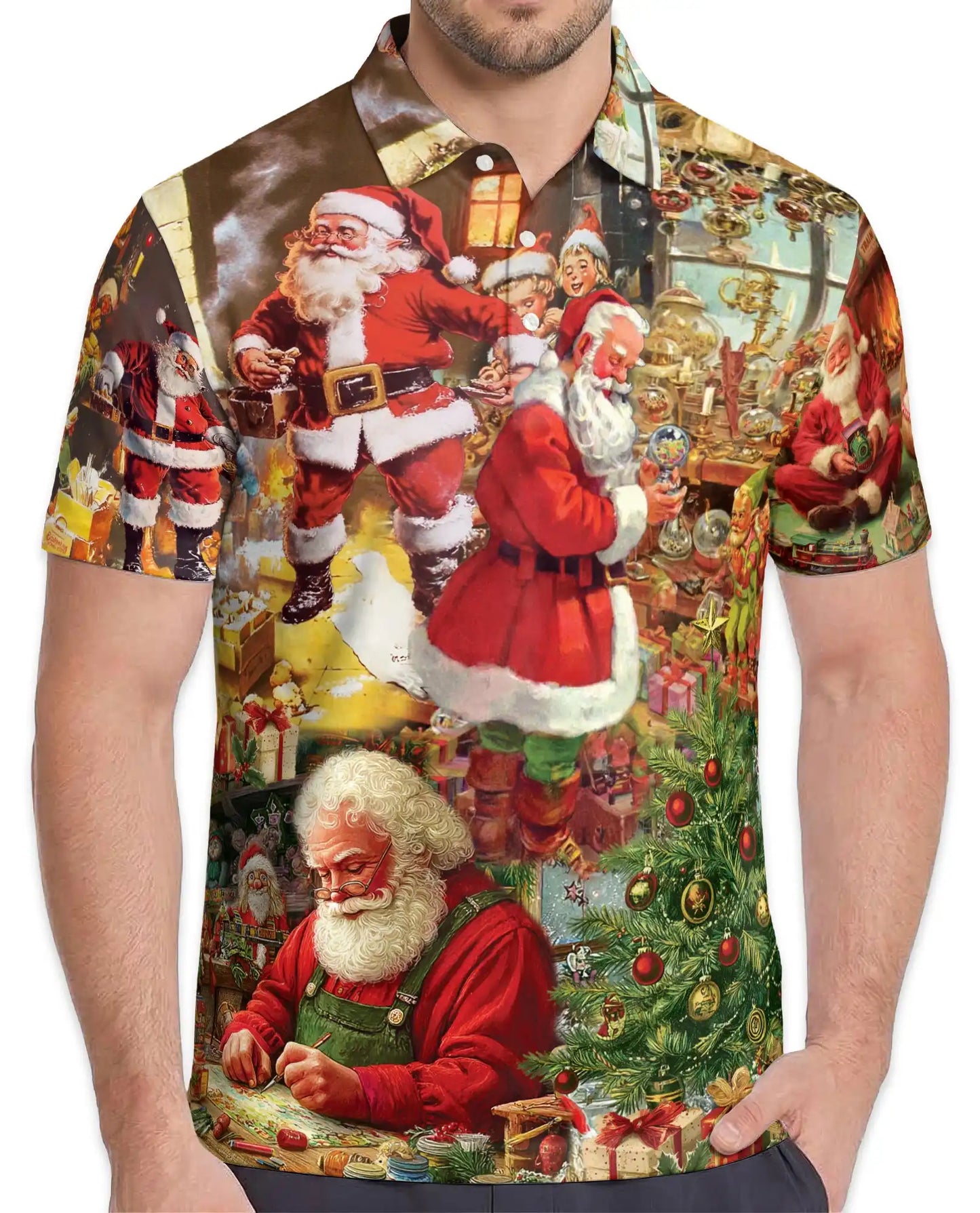 Vintage Santa Polo Shirt for Men, Christmas Holiday Style | Azhawaiian