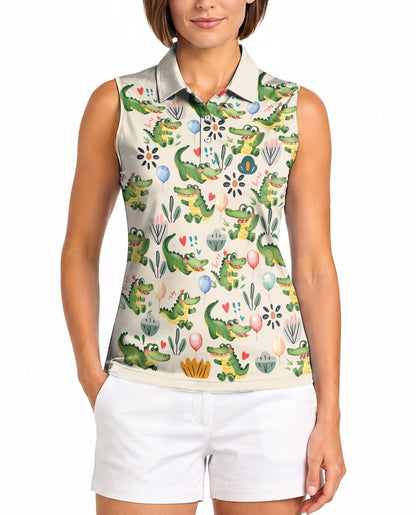 Alligator Pattern Sleeveless Polo Shirt for Women | Azhawaiian