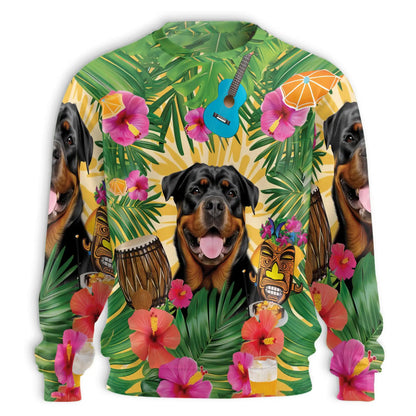 Rottweiler Summer Party Sweatshirt – Tropical 3D All Over Print Design