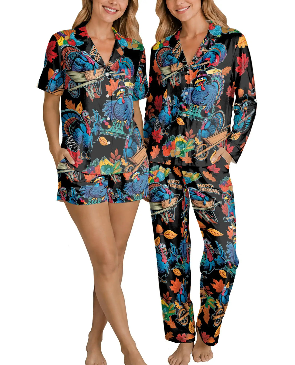 Thanksgiving DJ Turkey Pajama Set for Women – Funny Fall Print