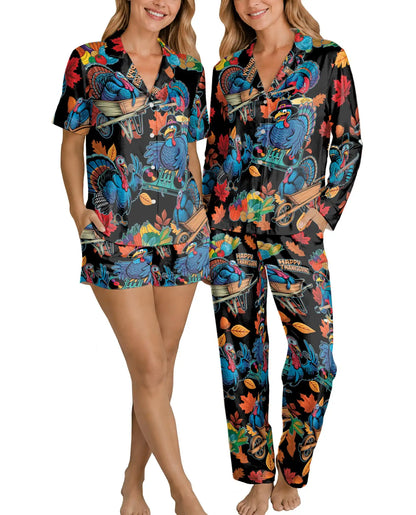 Thanksgiving DJ Turkey Pajama Set for Women – Funny Fall Print