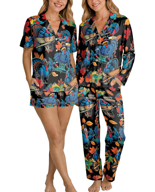 Thanksgiving DJ Turkey Pajama Set for Women – Funny Fall Print