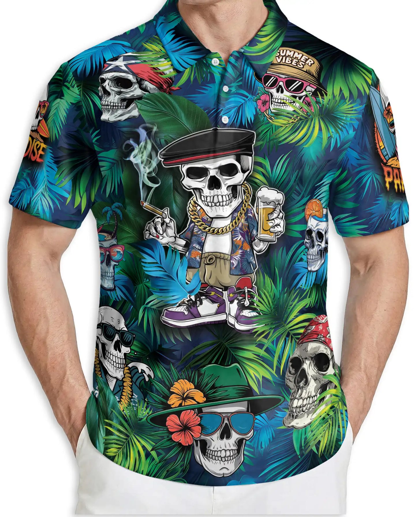 Skull Tropical Summer Polo Shirt | Azhawaiian